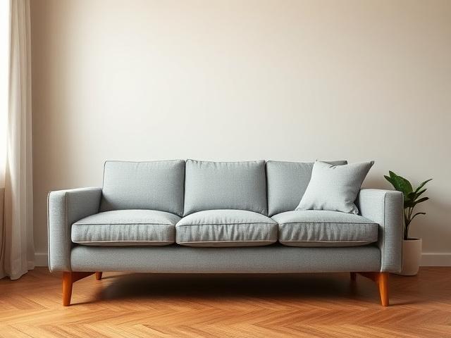 Custom three-seater sofa in mineral linen