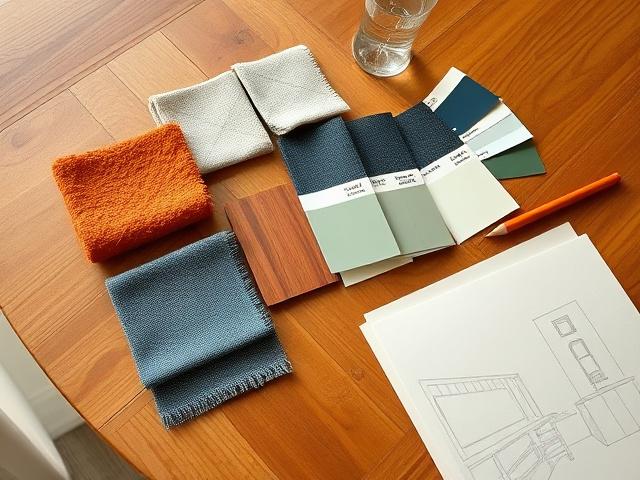 Interior moodboard with fabric samples