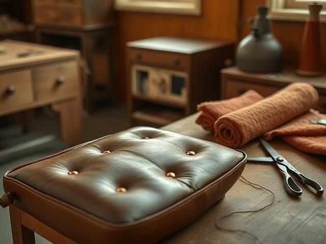Maker stitching a leather seat